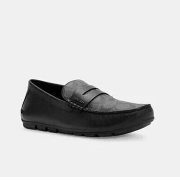 Coach Loafers Shoes Men Size 7 Mott Driver Charcoal/Black Signature Slip On